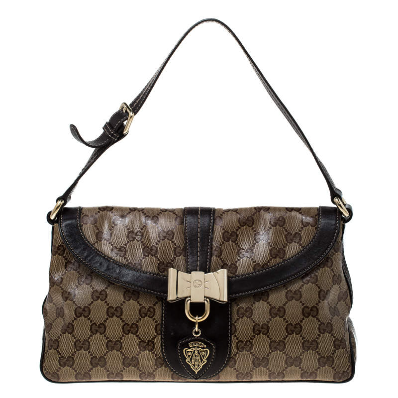 Gucci Beige/Brown GG Crystal Canvas and Leather Small Duchessa Shoulder Bag