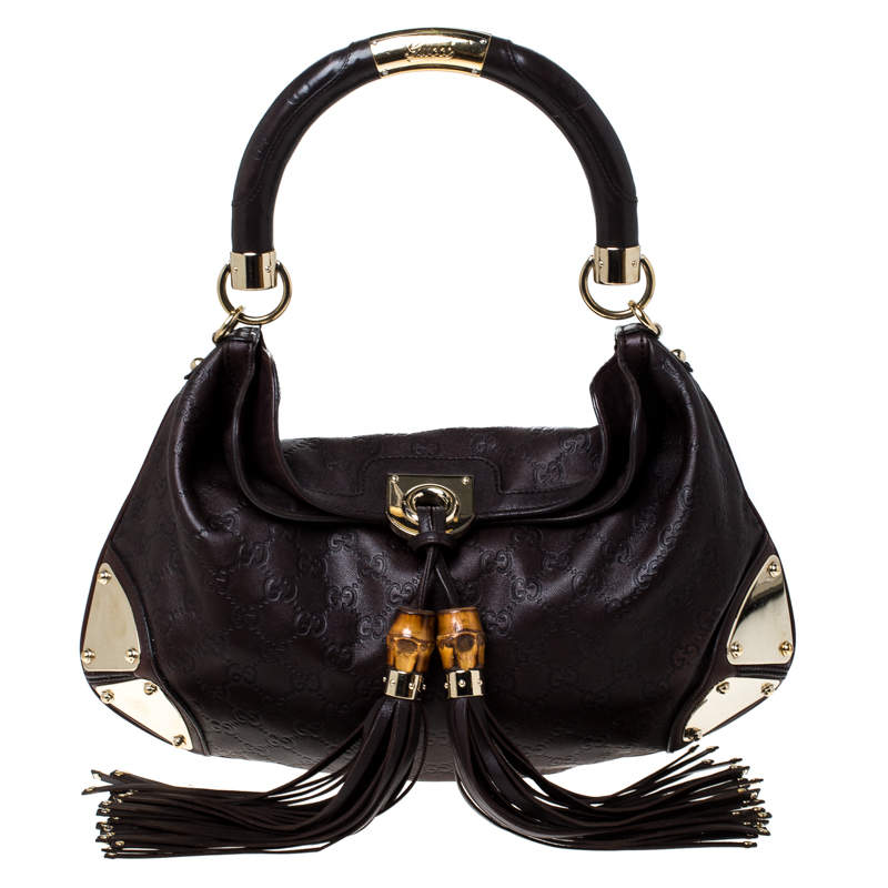 Pre Owned Gucci Brown Guccissima Leather Small Indy Top Handle Hobo Bag