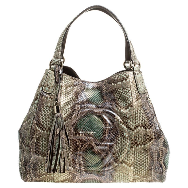 Pre Owned Gucci  Multicolor Python Leather Medium Shoulder Bag