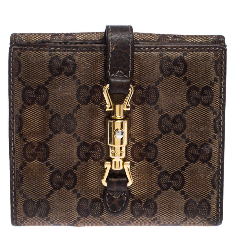 Gucci Beige/Brown GG Crystal Canvas Jackie Compact Wallet