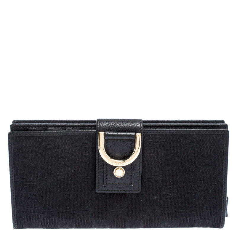 Pre Owned Gucci Black GG Canvas Abbey D Ring Continental Wallet