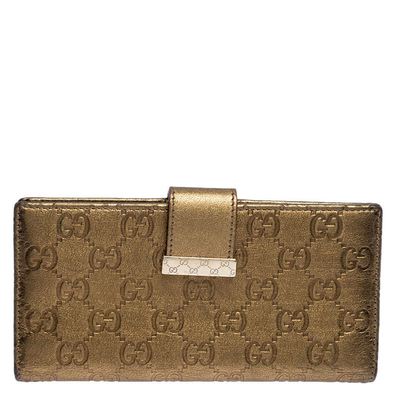 Pre Owned Gucci Metallic Gold Guccissima Leather Continental Wallet