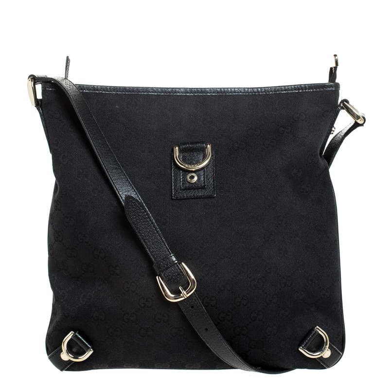 Pre Owned Gucci Black GG Canvas and Leather Abbey Messenger Bag