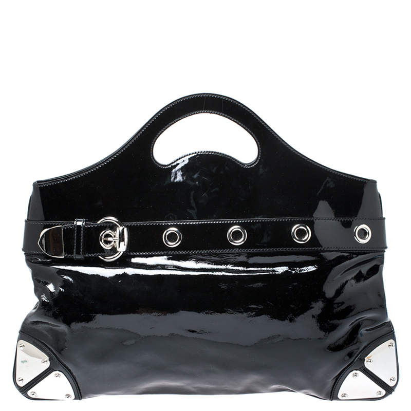 Pre Owned Gucci Black Patent Leather Romy Tote
