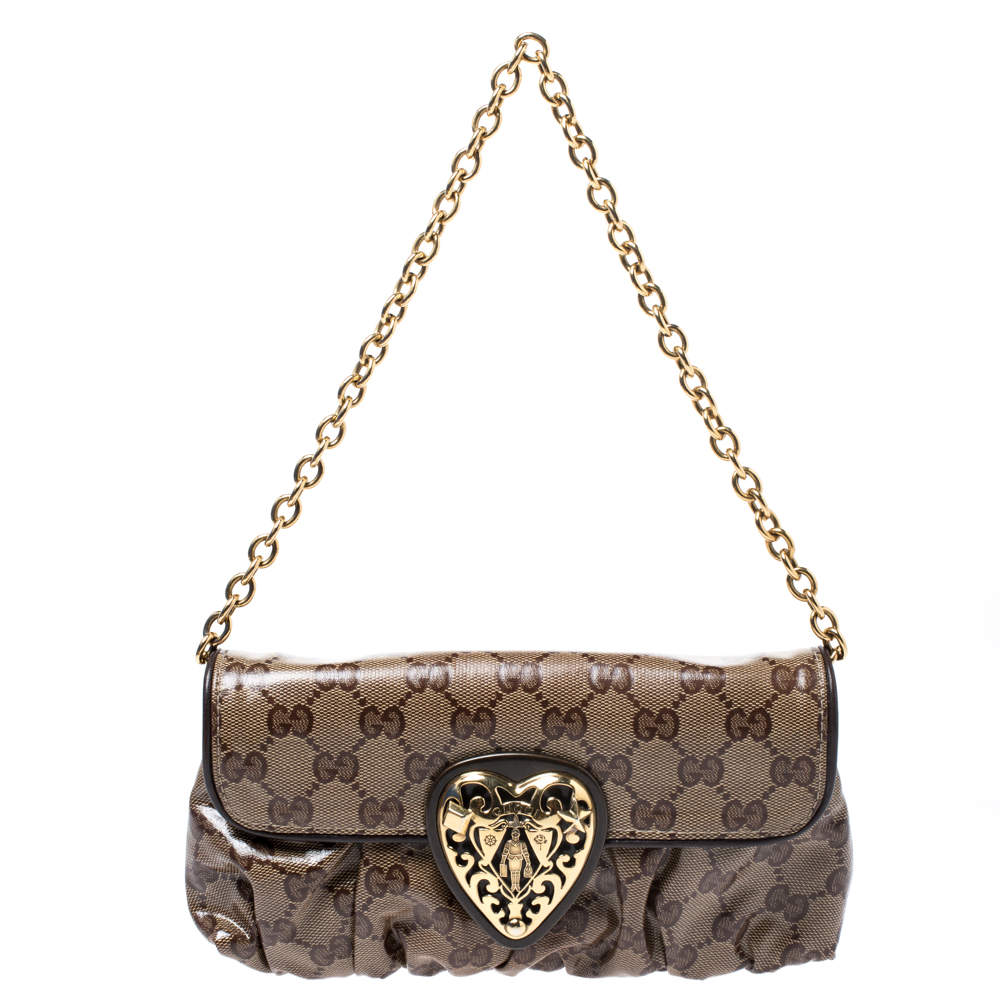 مملوكة مسبقًا Gucci Brown Crystal Canvas Hysteria Evening Clutch Bag