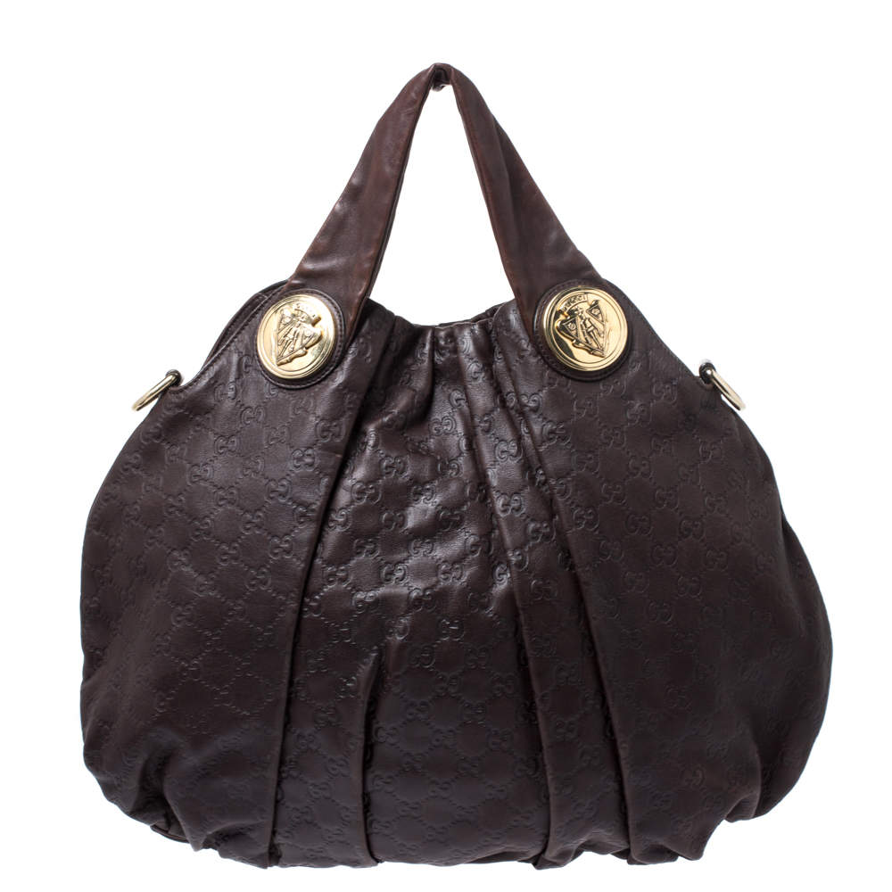 Pre Owned Gucci Dark Brown Guccissima Leather Large Hysteria Hobo