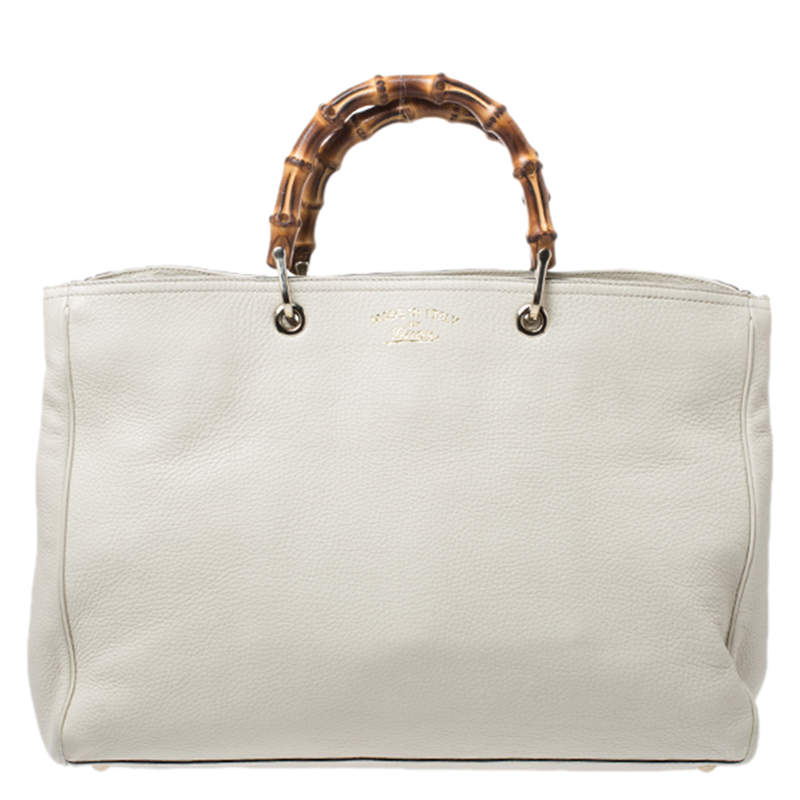 مملوكة مسبقًا حقيبة يد غوتشي شوبر بامبو جلد عاجية