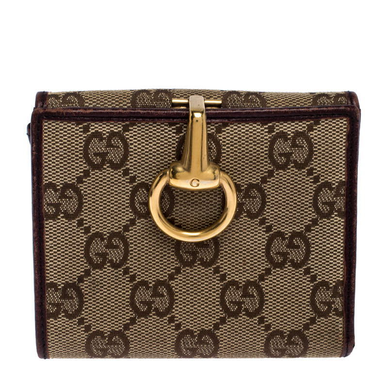 Gucci Beige/Brown GG Canvas Horsebit Compact Wallet