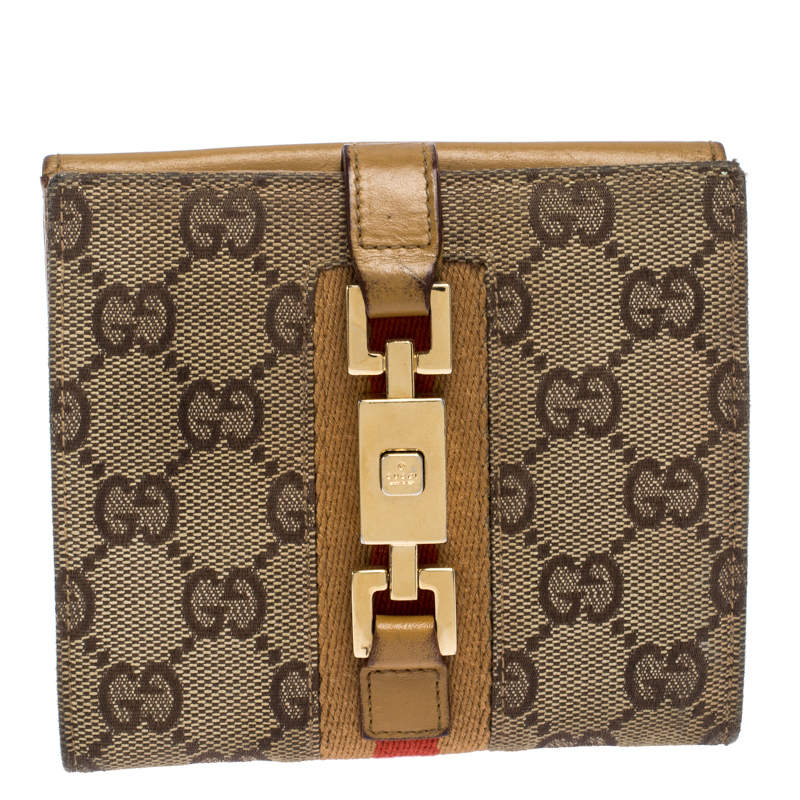 Gucci Beige/Red GG Canvas and Leather French Flap Wallet - Yoogi's