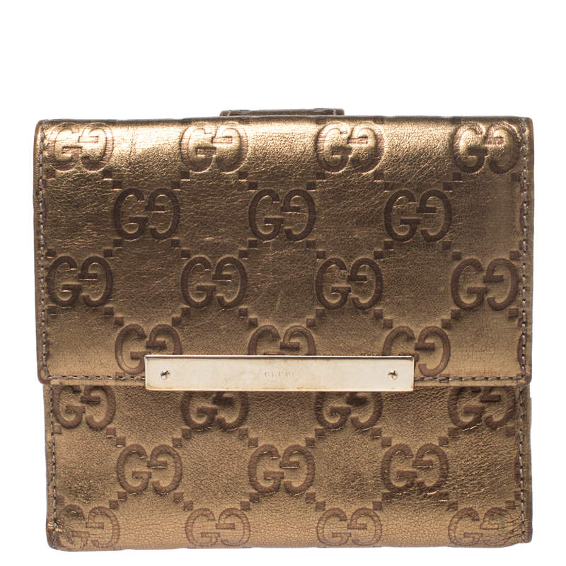 Pre Owned محفظة غوتشي قلاب French جلد غوتشيسيما برونزية