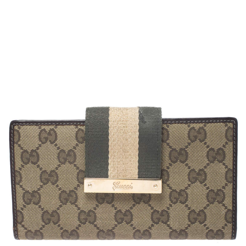 Gucci Beige/Green GG Canvas Web Continental Wallet