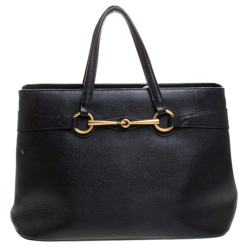 مملوكة مسبقًا Gucci Black Leather Horsebit Tote