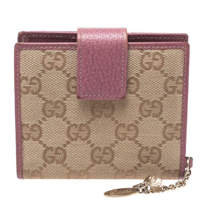 Gucci Beige/Pink GG Canvas Compact Wallet