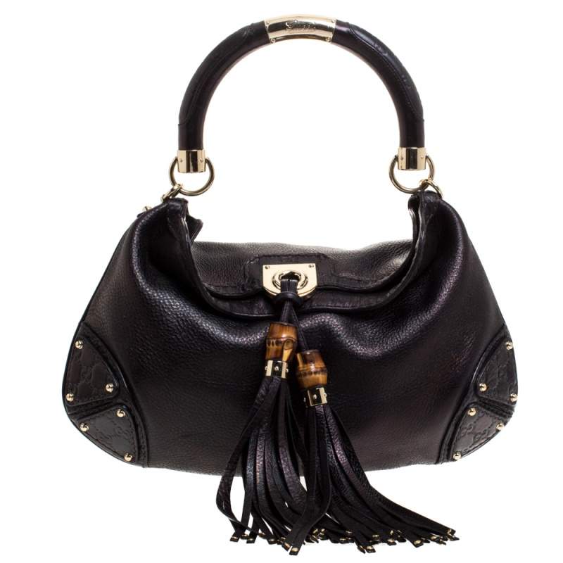 Pre Owned Gucci Metallic Black Leather Medium Babouska Indy Hobo