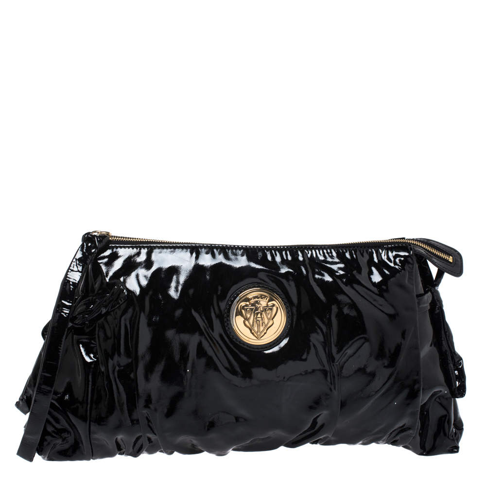 مملوكة مسبقًا حقيبة كلتش غوتشي هيستريا كبيرة جلد لامعة سوداء