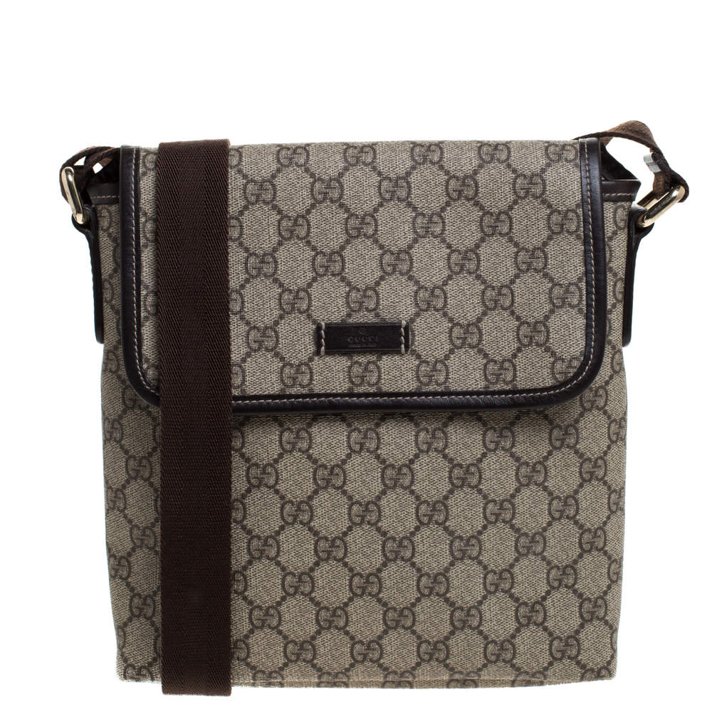 Pre Owned Gucci Beige/Brown GG Supreme Canvas Flat Messenger Bag