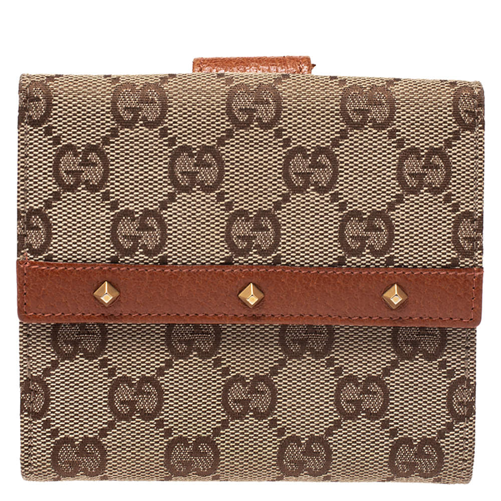 Gucci Beige GG Canvas and Leather Nailhead Compact Wallet