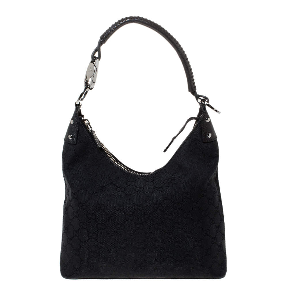 Pre Owned Gucci Black GG Canvas and Leather Hobo