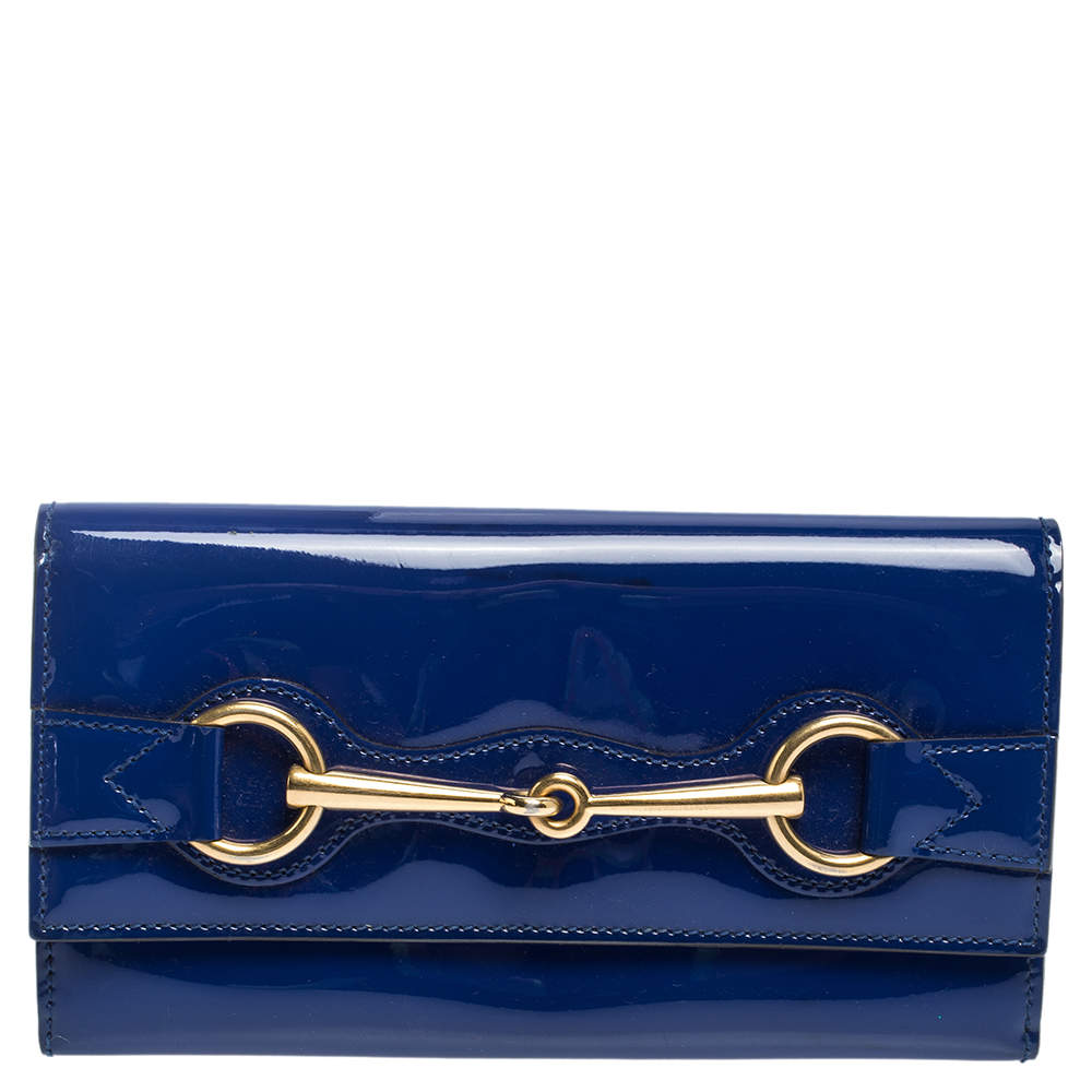 Pre Owned محفظة غوتشي كونتينتال هورسبيت جلد لامع أزرق