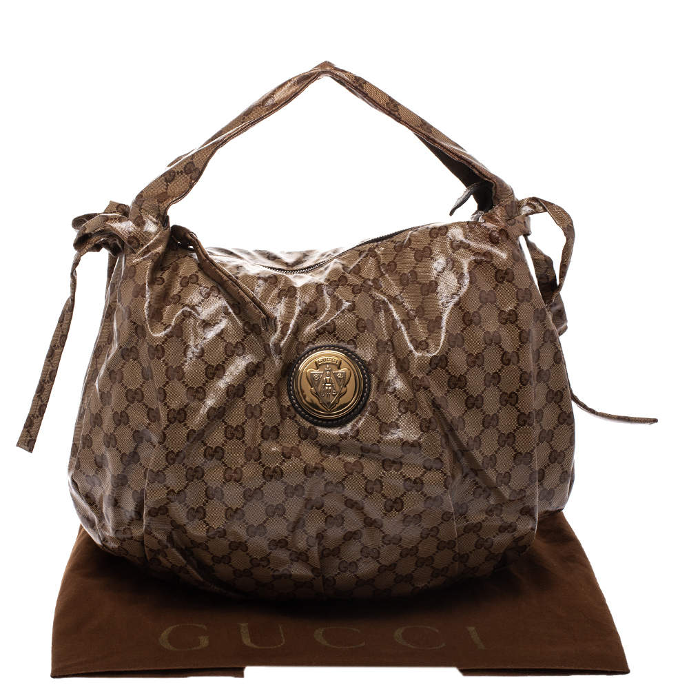 Gucci Brown GG Crystal Canvas Small Hysteria Hobo