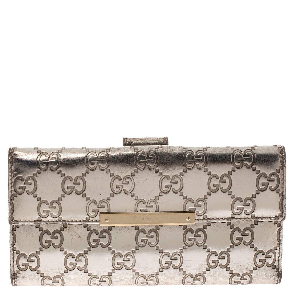 مملوكة مسبقًا Gucci Metallic Gold Guccissima Leather Flap Continental Wallet