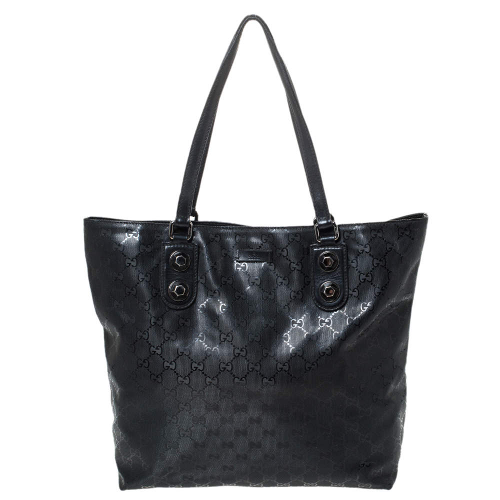 Pre Owned Gucci Black GG Imprime Coated Canvas Metal Stud Tote