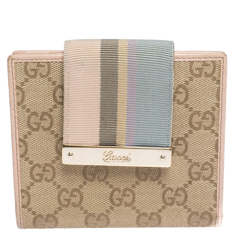 Gucci Beige/Pink GG Canvas French Flap Wallet