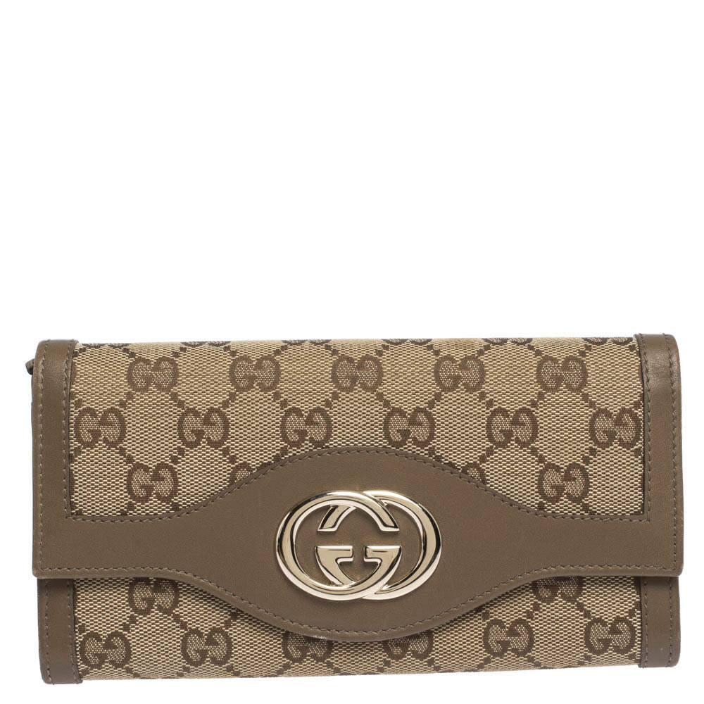 مملوكة مسبقًا محفظة غوتشي كونتيننتال سوكي جلد وكانفاس جي جي بيج