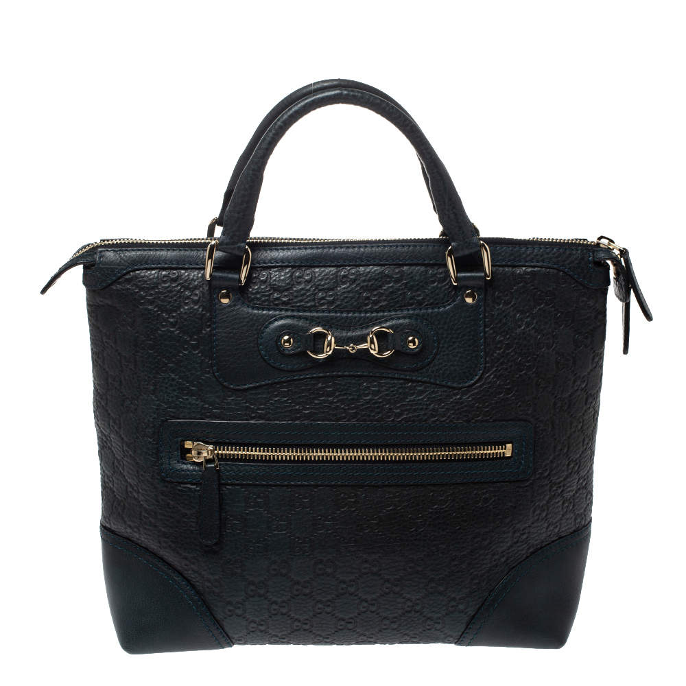 Pre Owned Gucci Deep Green Guccissima Leather Horsebit Tote