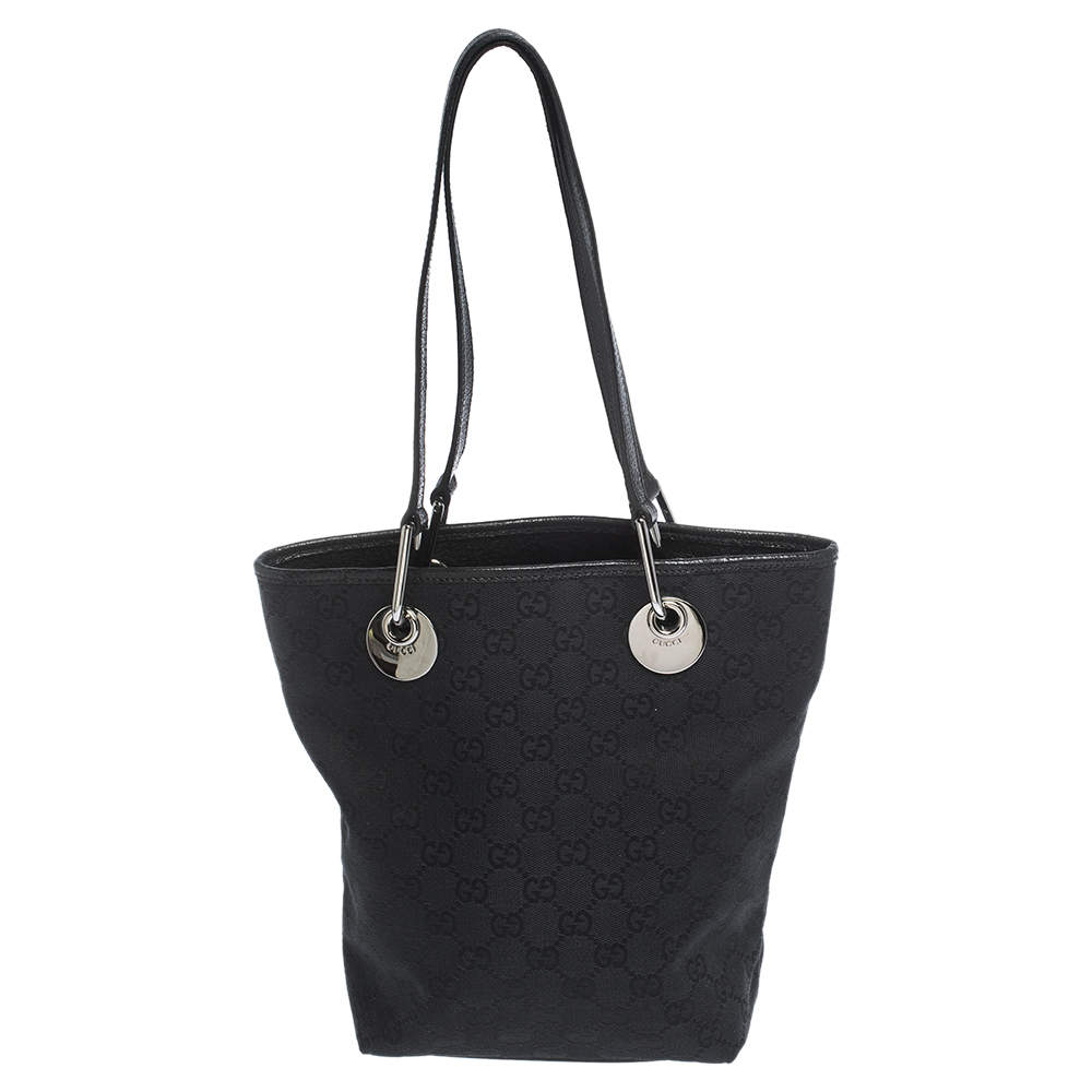 Pre Owned Gucci Black GG Canvas and Leather Shoulder Bag