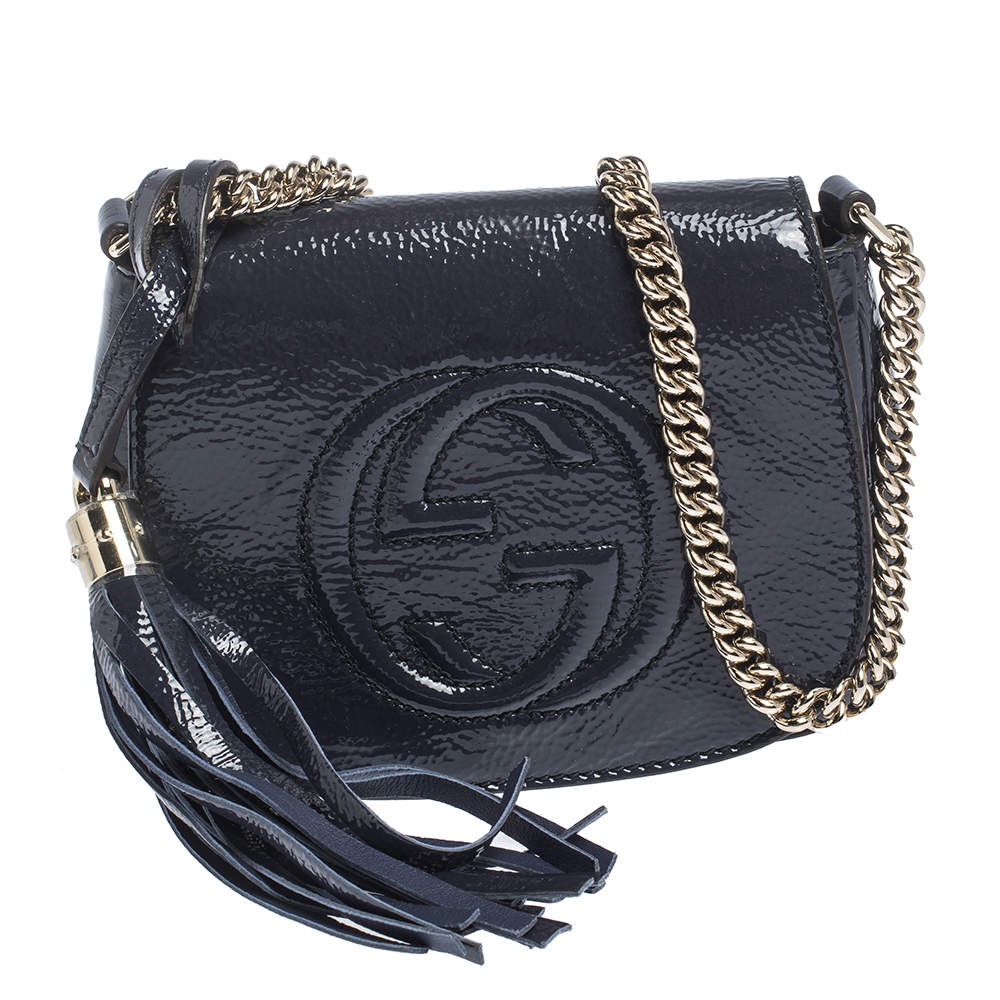 Gucci Midnight Blue Patent Leather Soho Flap Chain Crossbody Bag Gucci | TLC