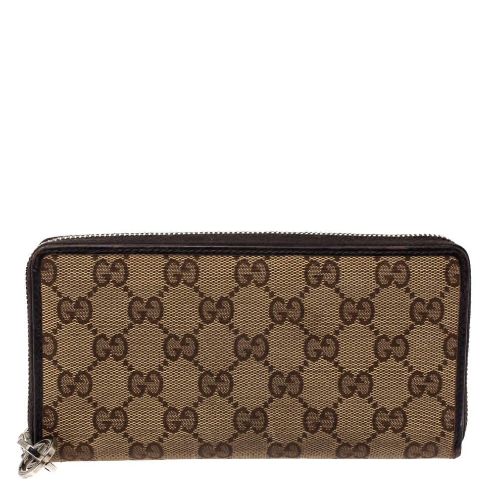 Gucci Beige/Brown GG Canvas and Leather GG Twins Zip Around Wallet