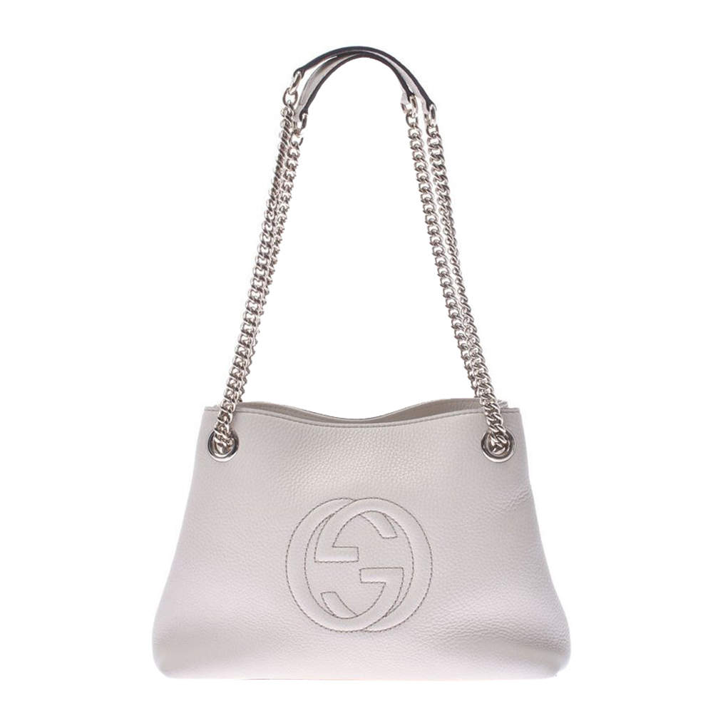 Gucci Soho Off-White Chain Strap Pebbled Calfskin Shoulder Bag 