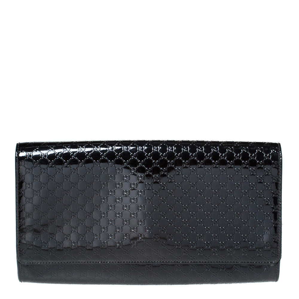 Gucci Black Microguccissima Patent Leather Small Broadway Clutch