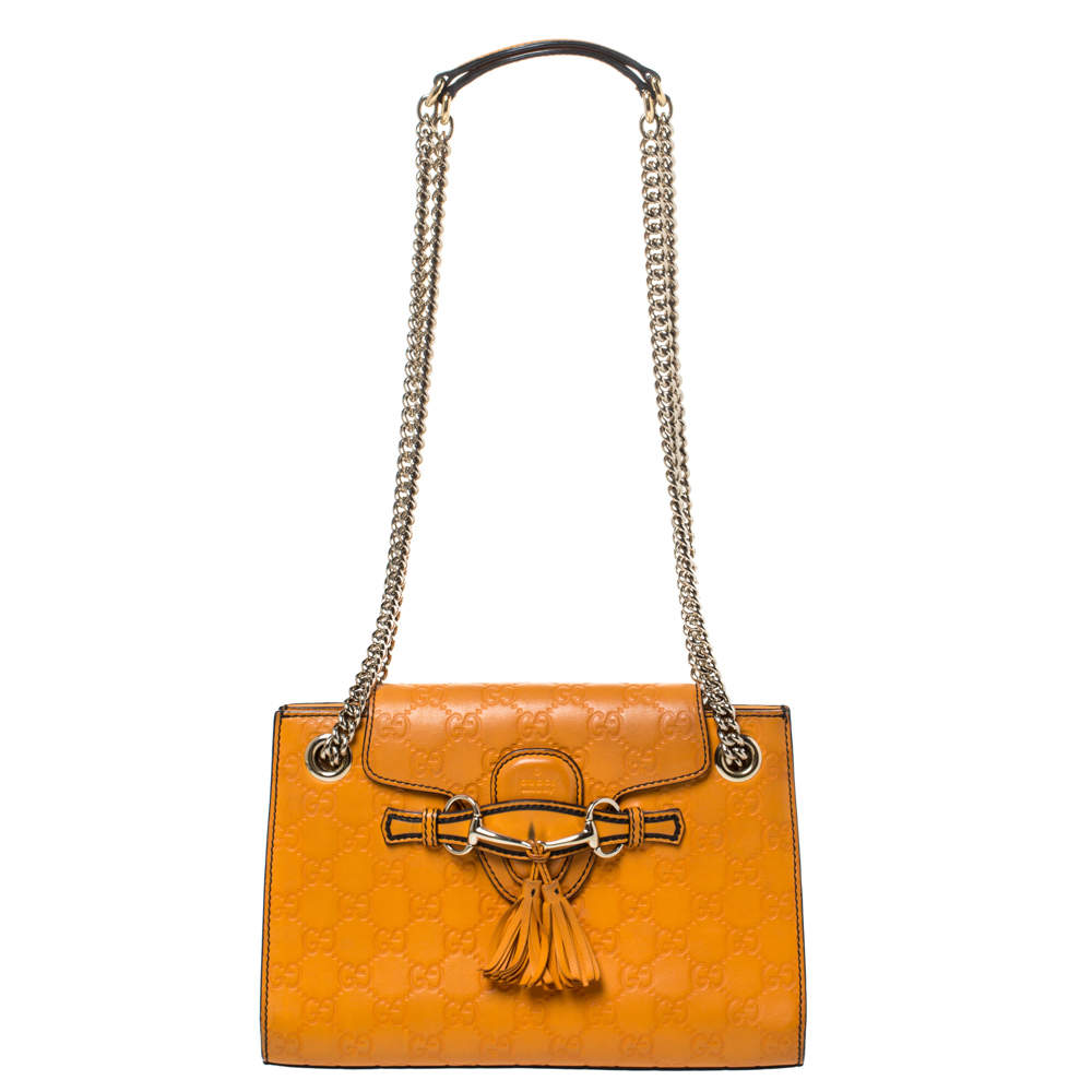 مملوكة مسبقًا حقيبة كتف غوتشي سلسلة ايميلي صغيرة جلد غوتشيسيما برتقالية