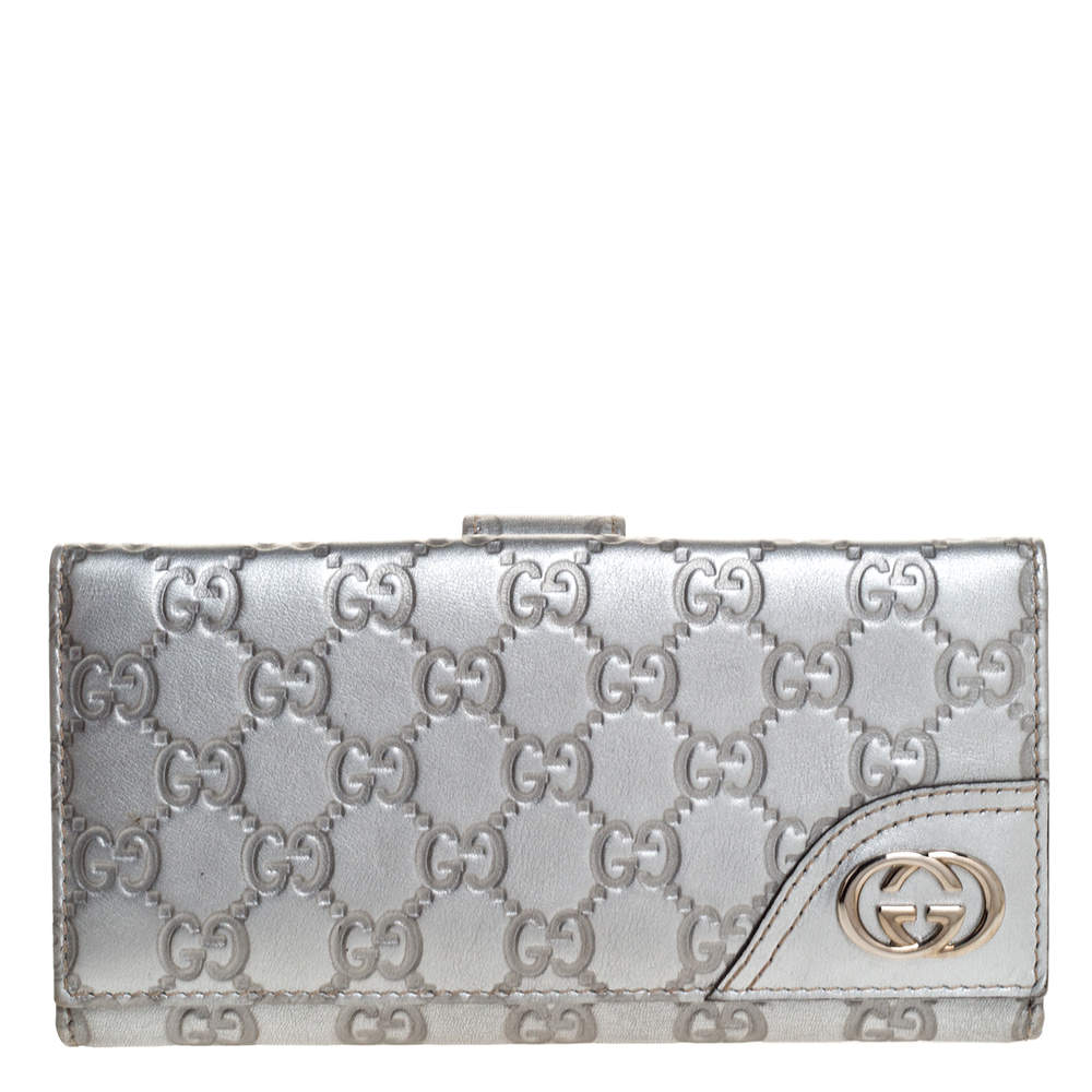 Gucci Silver Guccissima Leather Interlocking G Continental Wallet