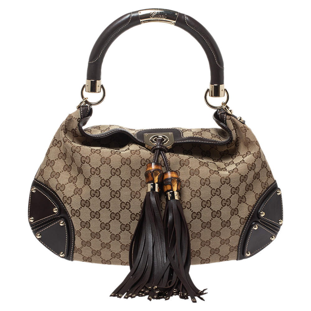 مملوكة مسبقًا حقيبة غوتشي صغيرة إندي جلد وكانفاس جي جي بيج /بني