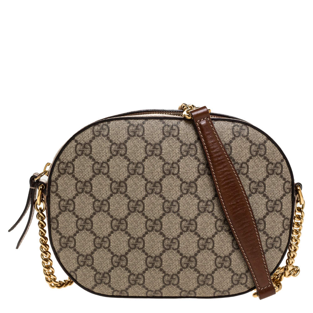 Gucci Brown/Beige GG Supreme Canvas and Leather Mini Compact Chain Bag