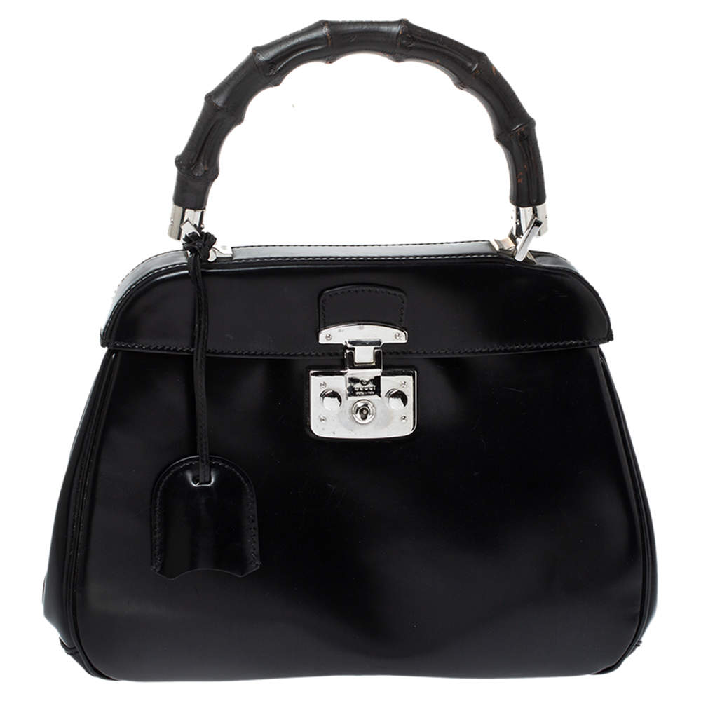 Gucci Black Patent Leather Lady Lock Bamboo Top Handle Bag Gucci | The ...