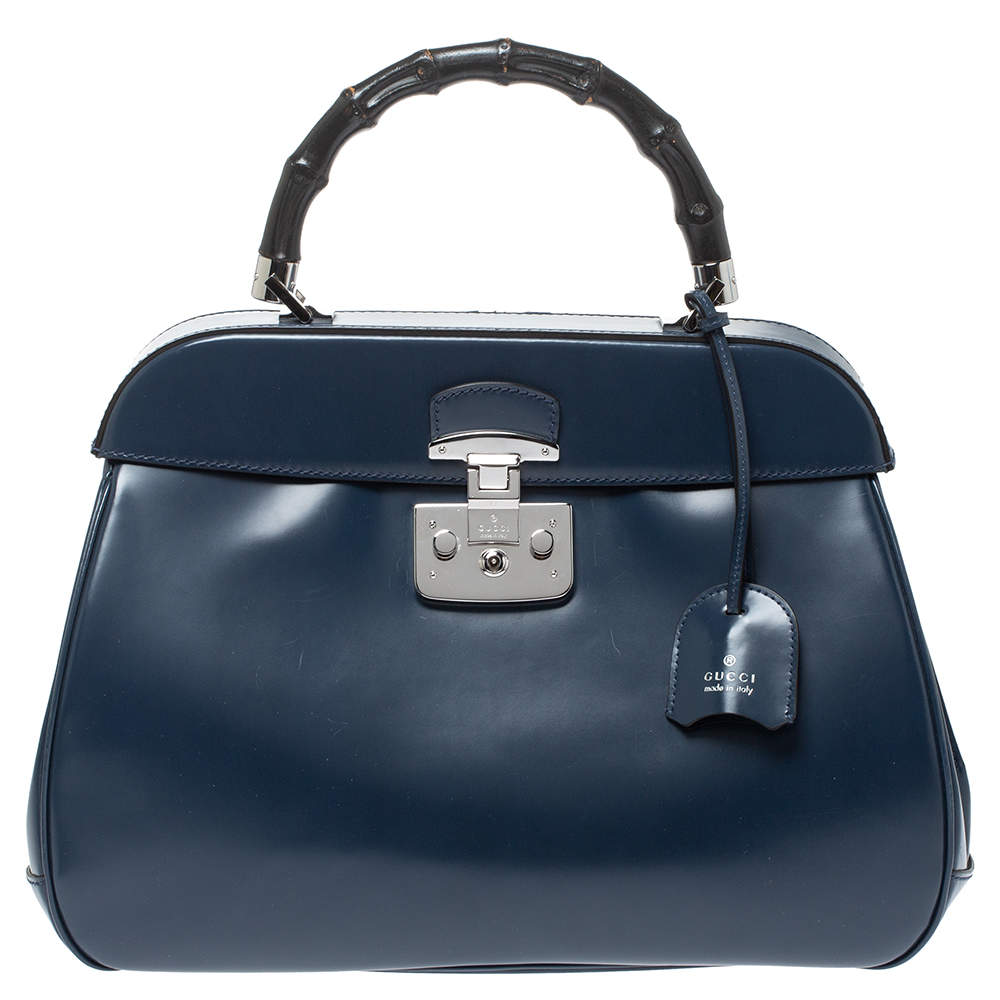 Pre Owned حقيبة غوتشي ليدي لوك جلد لامعة بنفسجية بيد علوية بامبو كبيرة