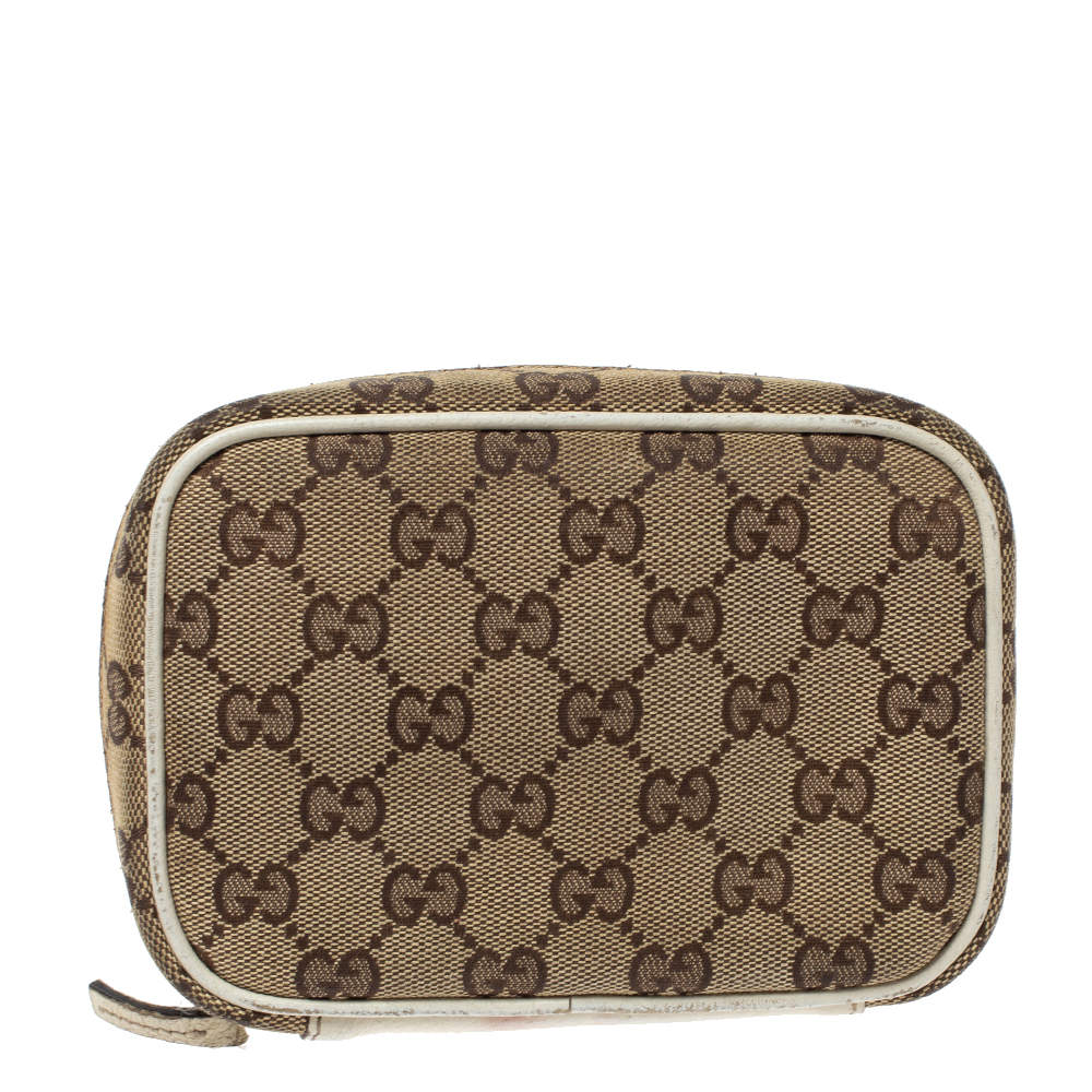 Pre Owned Gucci Beige GG Canvas and Leather Pouch