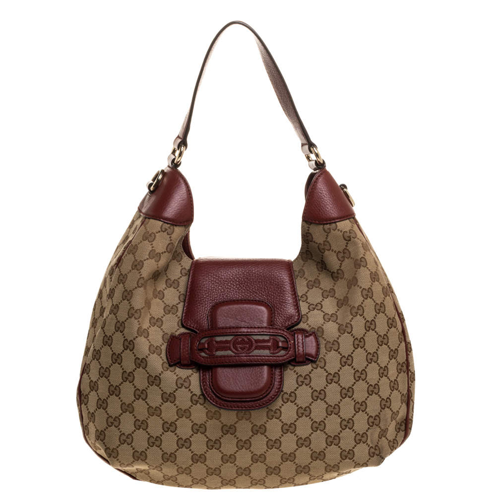 Gucci Beige/Red GG Canvas and Leather Dressage Hobo