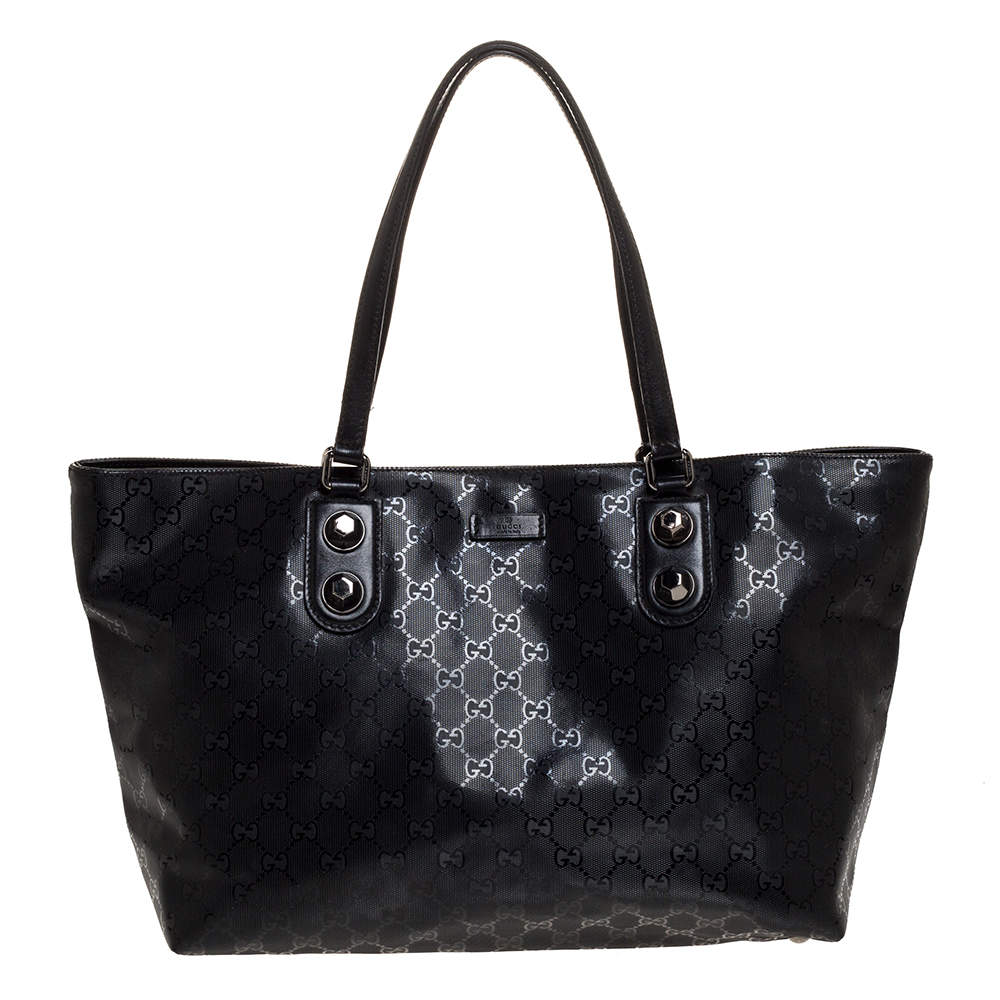 Gucci Black GG Imprime Coated Canvas and Leather Metal Stud Tote Gucci ...
