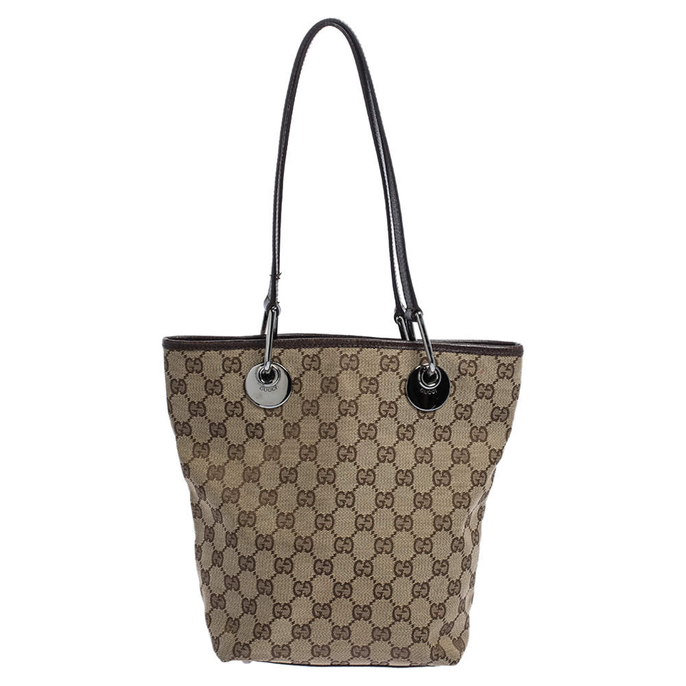 مملوكة مسبقًا Gucci Brown/Beige GG Canvas and Leather Eclipse Tote