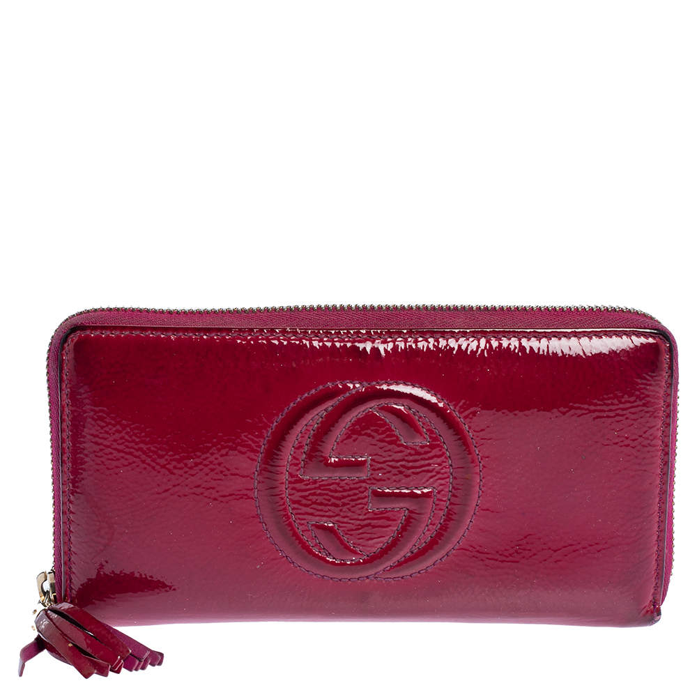 Gucci Fuchsia Patent Leather Soho Zip Around Wallet