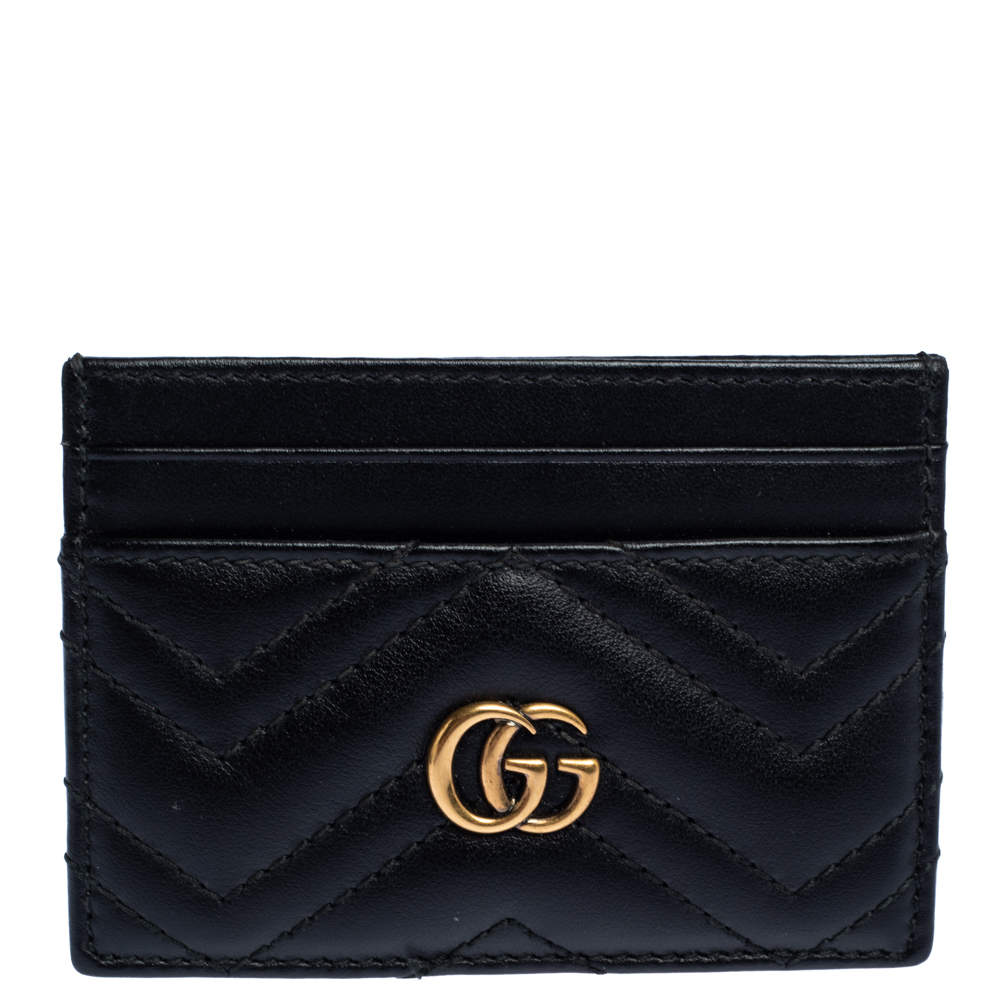 Pre Owned Gucci Black Leather GG Marmont Card Holder