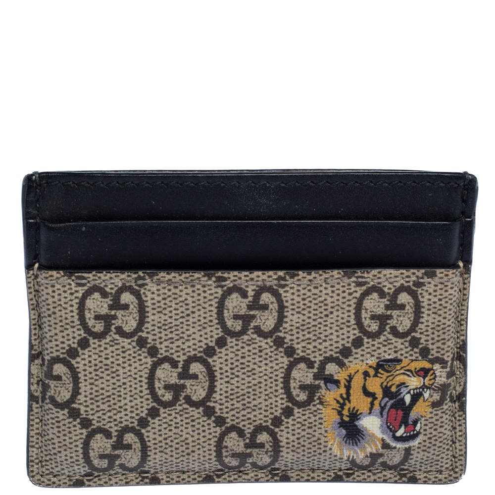 Gucci Beige/Black GG Supreme Canvas Tiger Card Holder