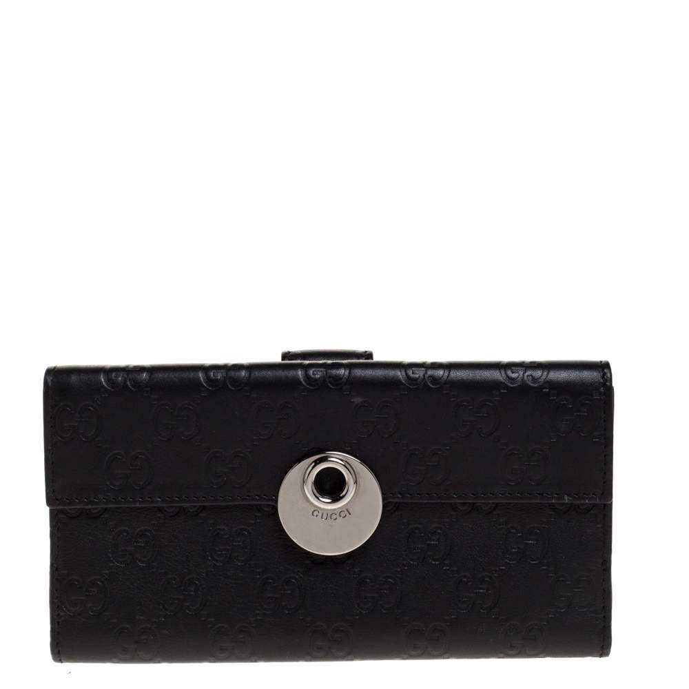 مملوكة مسبقًا Gucci Black Guccissima Leather Continental Wallet