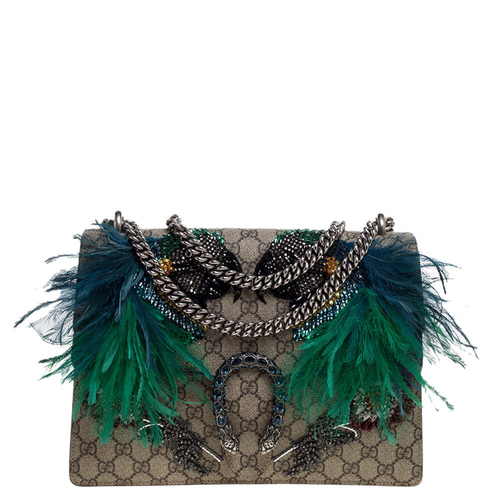 Gucci Beige/Purple Embroidered GG Supreme Canvas and Suede Medium Dionysus Shoulder Bag