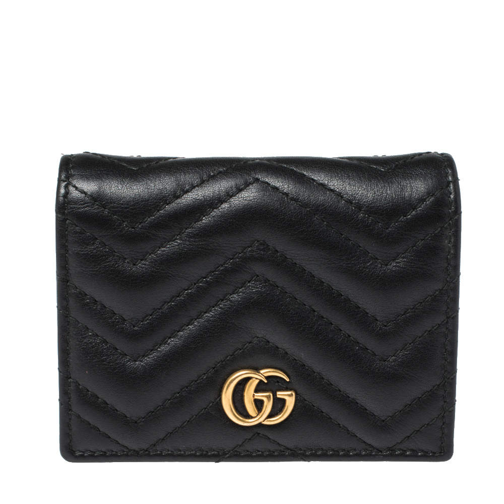 Gucci Black Matelasse Leather GG Marmont Card Case